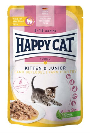 HappyCat våt/sås, Kitten&Junior fågel 85gr
