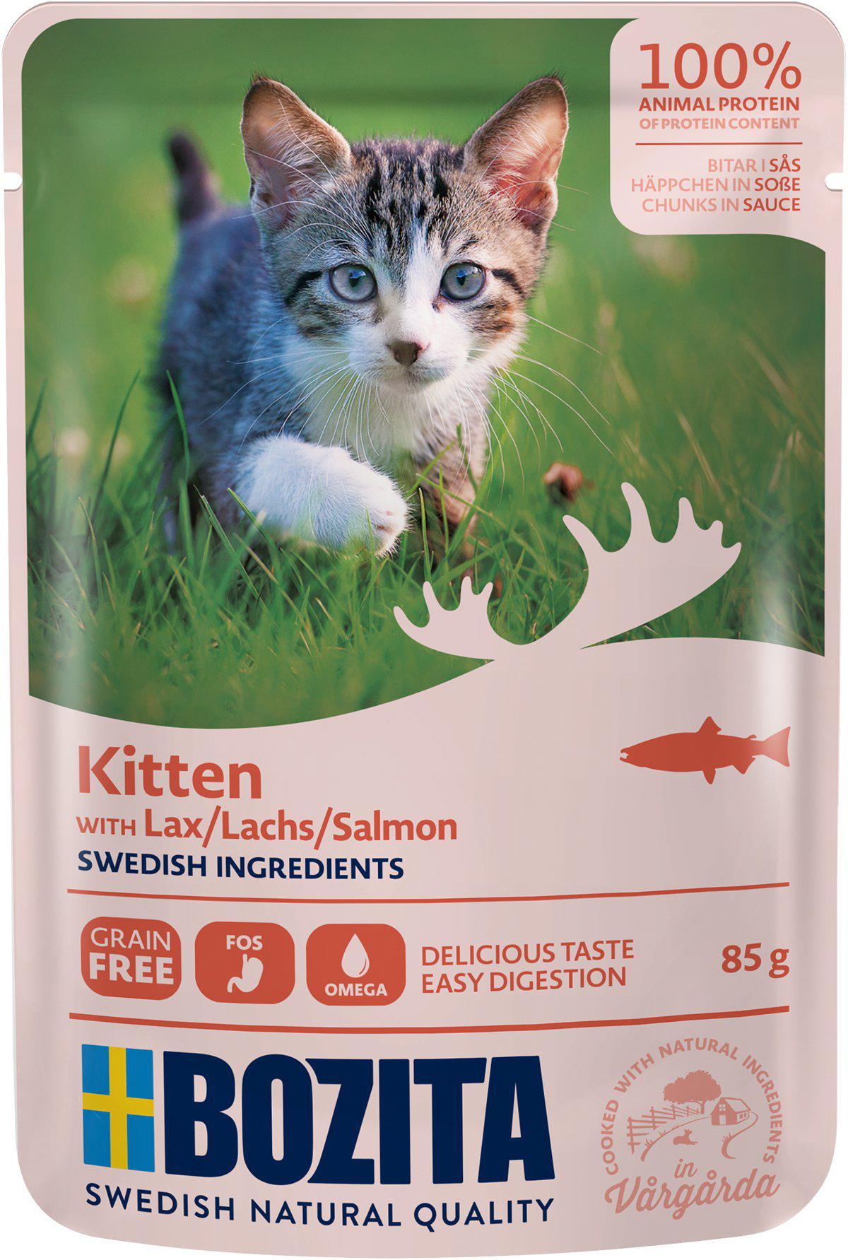 BOZITA FELINE KITTEN LAX I SÅS POUCH 85GR