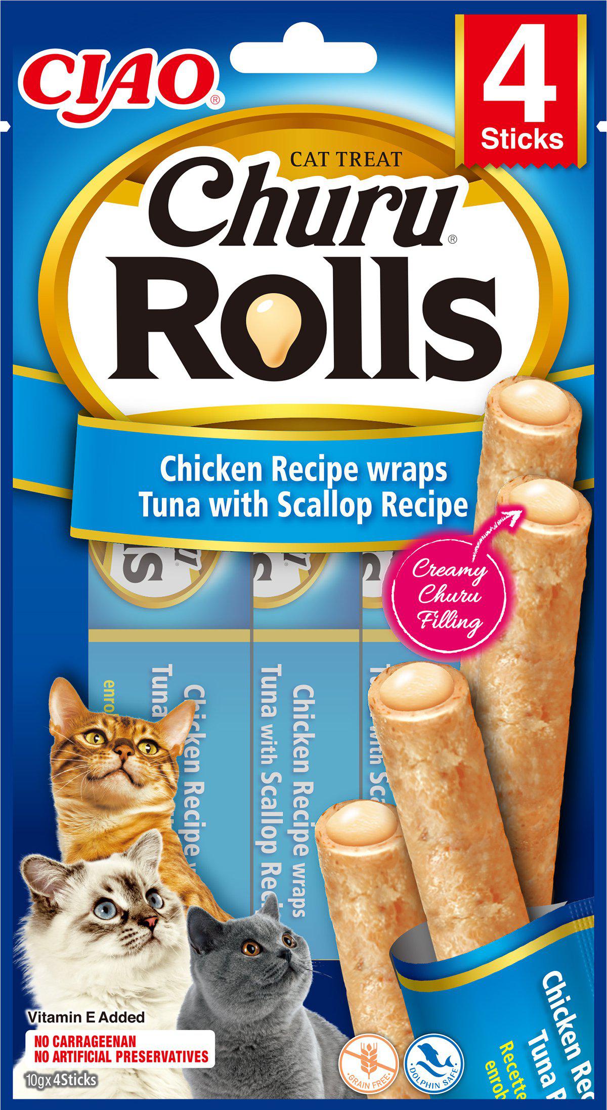 Churu Cat Rolls Chicken/Tuna Wrap With Scallop 4St