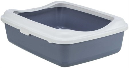 Kattlåda Classic m kant, 37 × 15 × 47 cm, blågrå/vit