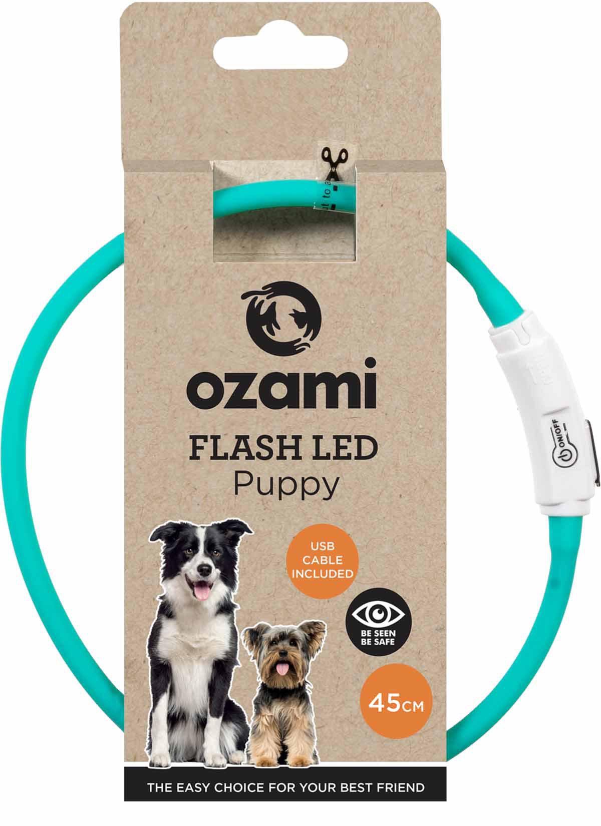 Halsband Flash Puppy Led Turkos 45cm