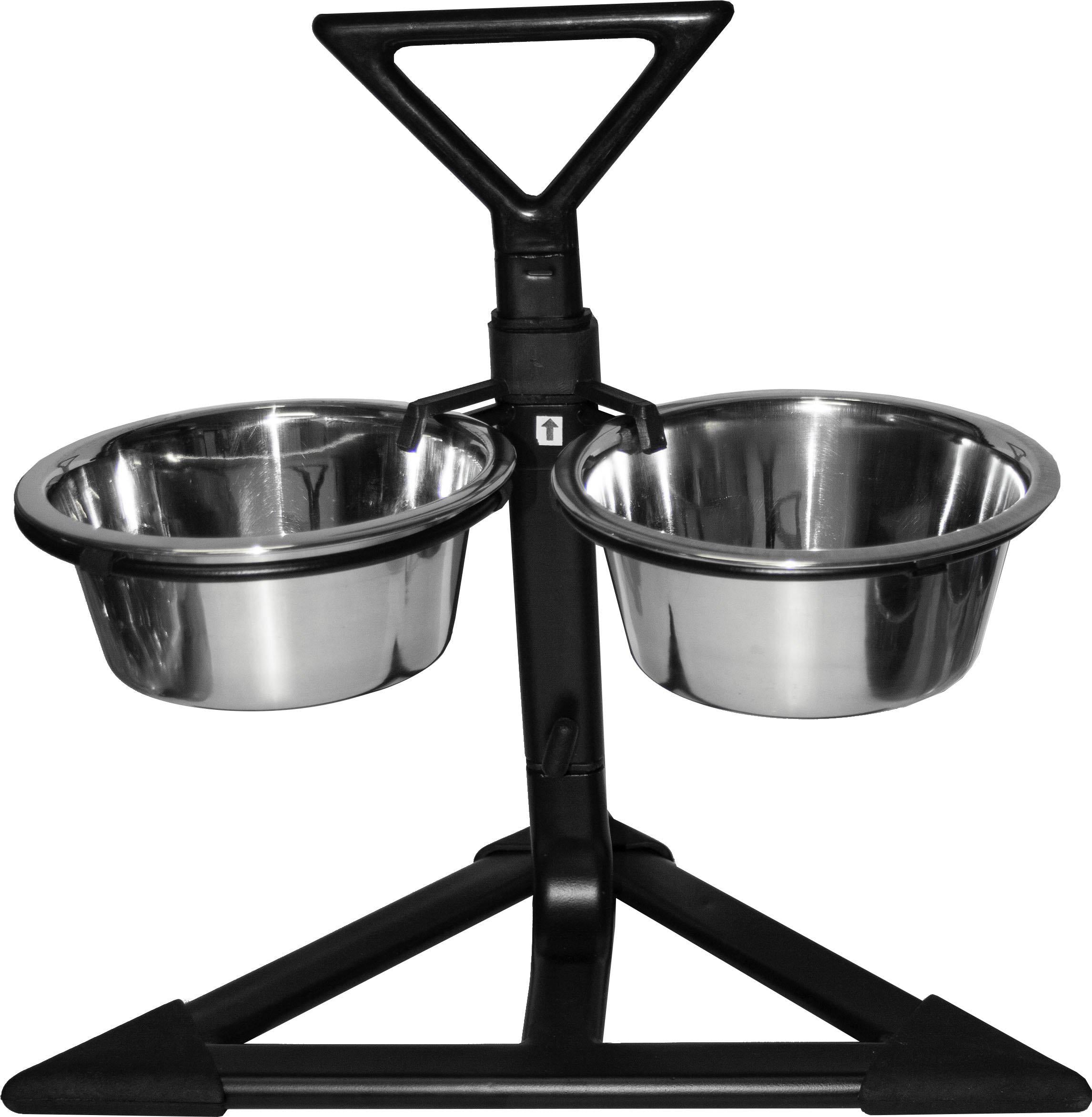 Hundskål Rostfri Justerbart Hörn Stativ 2X900Ml