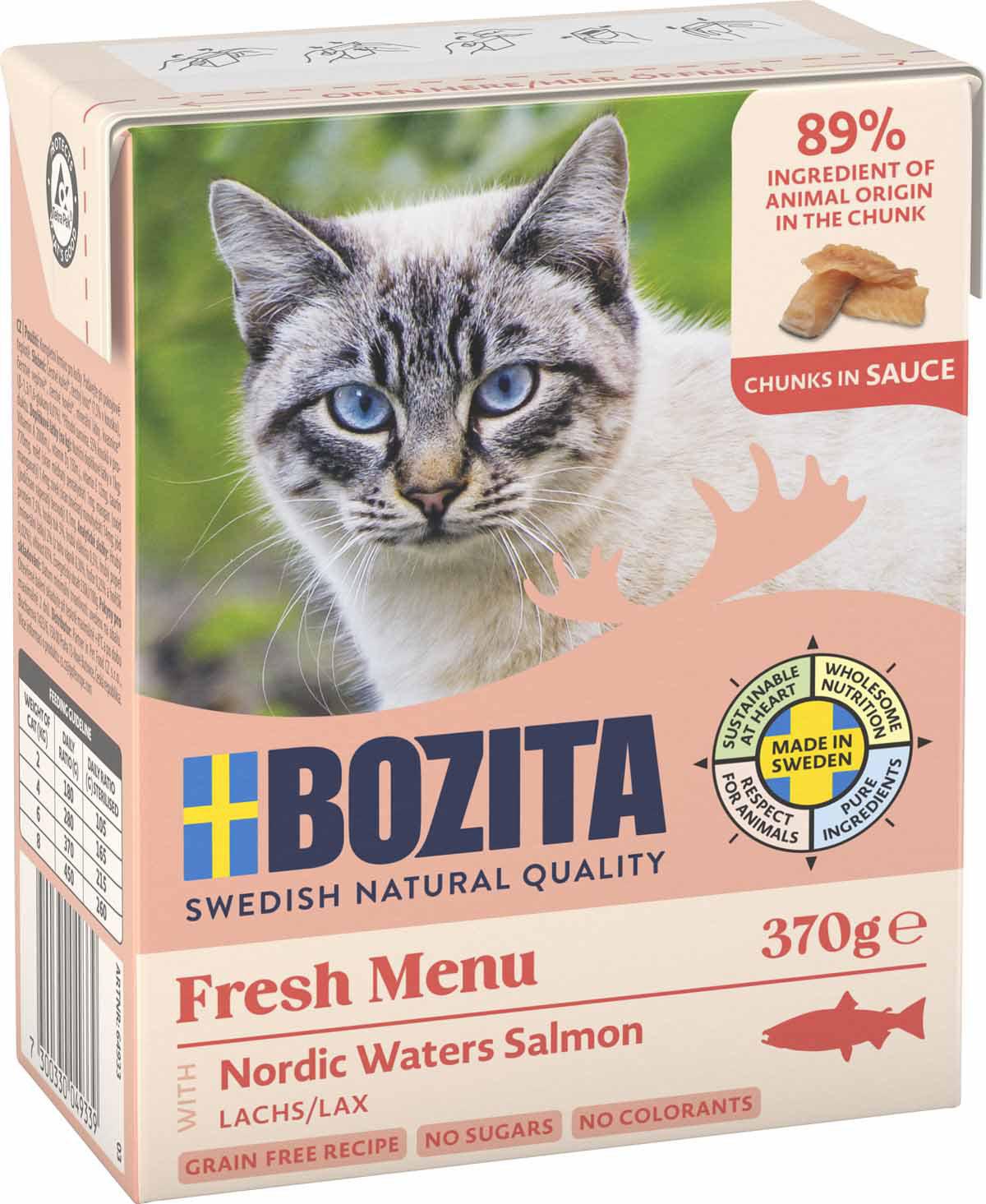 BOZITA BITAR I SÅS MED LAX 370GR TETRA RECART